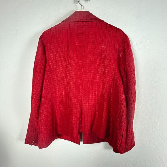 Chico's Womens Red Textured Pattern Blazer Jacket Size 2 Lined Lightweight - Picture 2 of 9